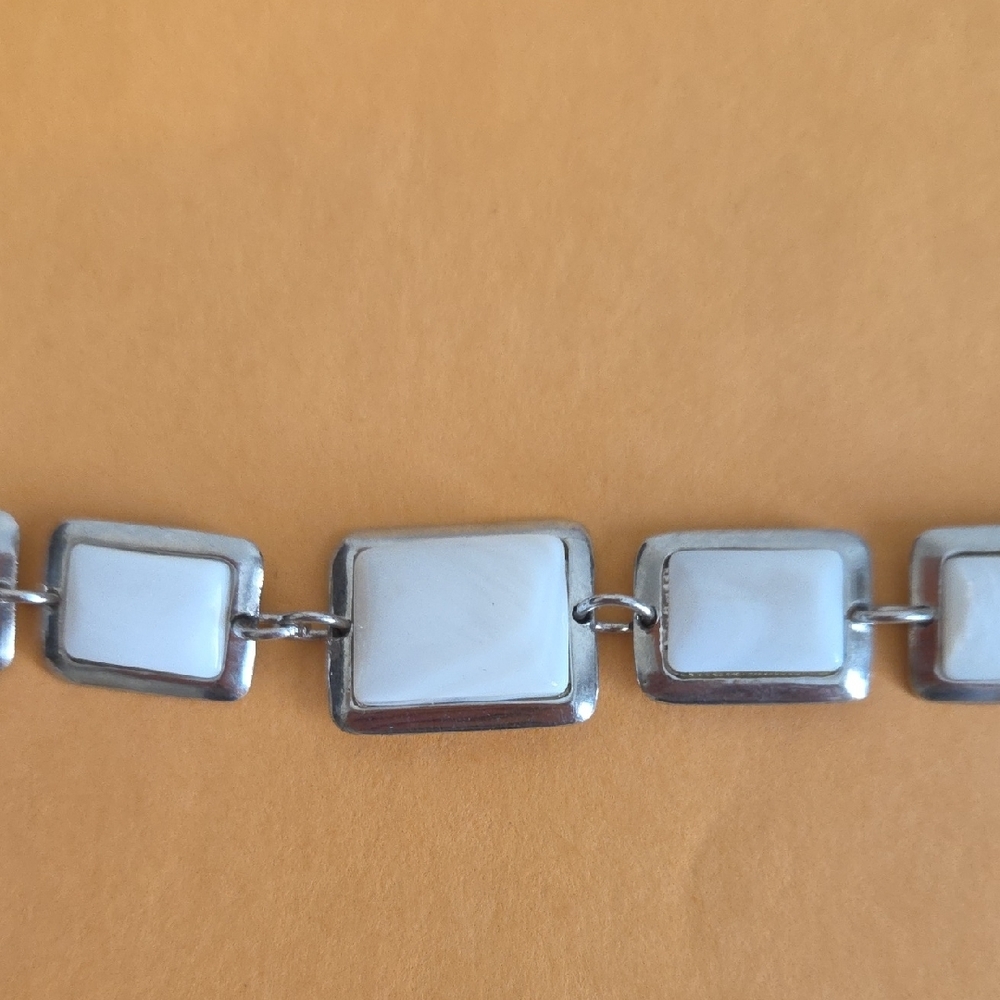 Silver And White Rectangular Link Bracelet - image 3